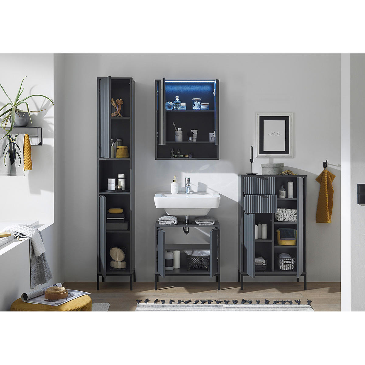 SPIEGELSCHRANK - Inklusive Beleuchtung - Grau, Holzwerkstoff (60/75/20cm) - home24