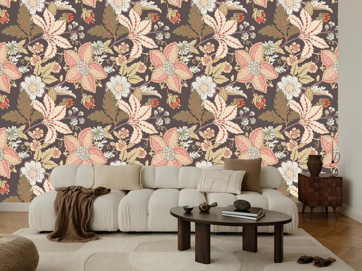 VLIESTAPETE Florale Ornamente im Retro-Stil – Rosa, Beige, Braun – 50x1000 cm - Beige/Rosa, Papier (50/1000cm) - Muralo