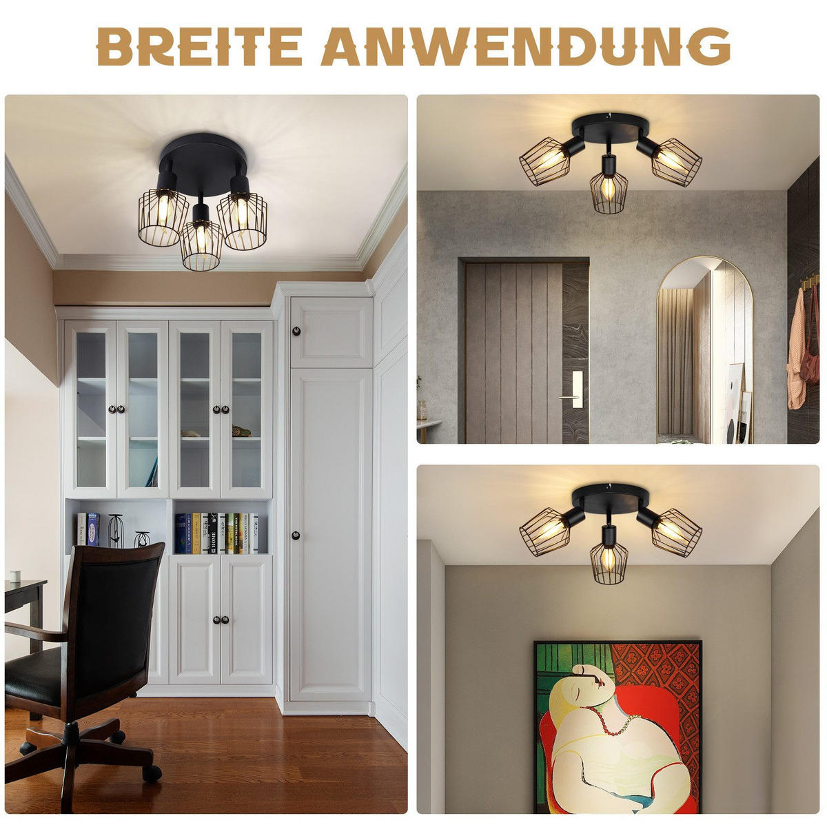 STRAHLER Stella 3-flammig 20/20/10 cm - Schwarz, Metall (20/20/10cm) - Nettlife