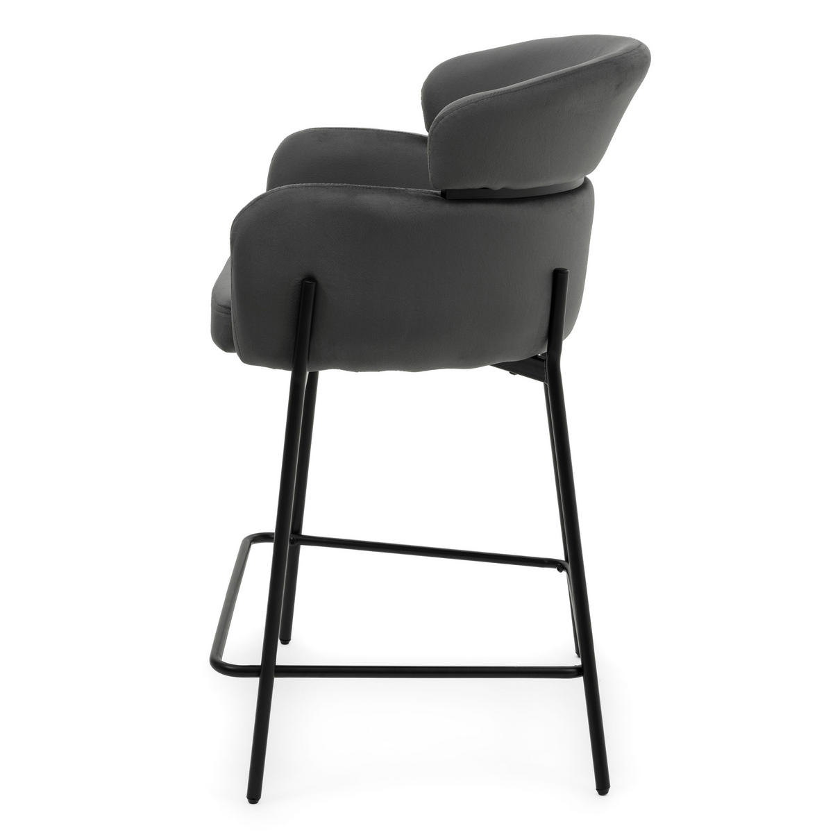 BARHOCKER BOLZANO gepolsterter mit Steppung - grau - Samt Velour - Schwarz/Grau, Textil/Metall (60/99/55cm) - NEW HOME