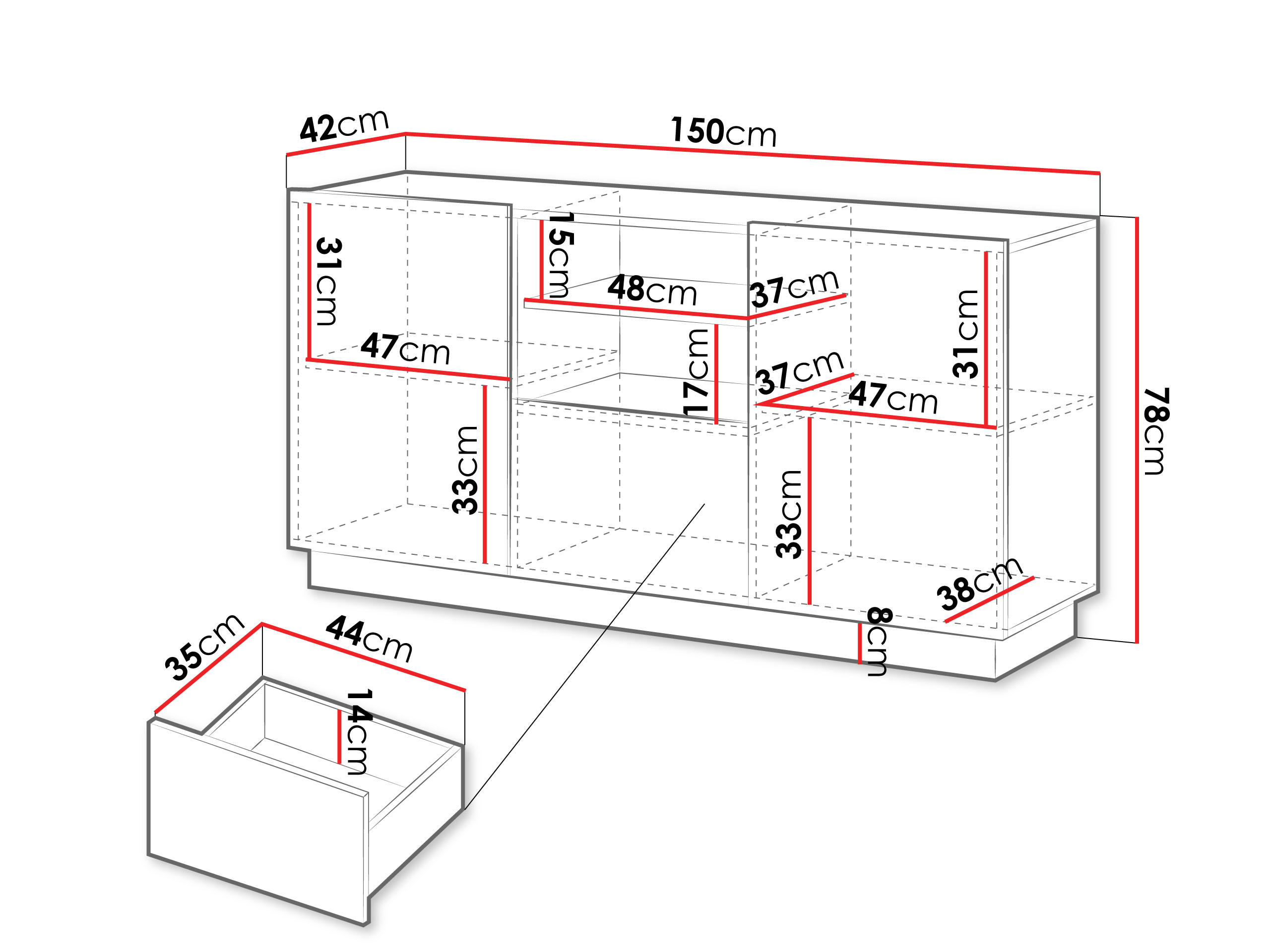 Thumbnail - Mirjan24 Kommode, Schwarz, Holzwerkstoff, 1 Schubladen, Rechteckig,Rechteckig, 150x78x42 cm, Wohnzimmer, Kommoden & Side...
