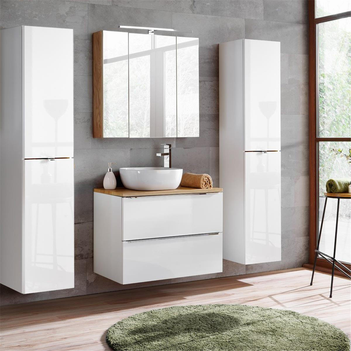 BADMÖBEL-SET 4-TLG. Toskana-56 - Weiß, Holzwerkstoff (190/190/46cm) - Lomado