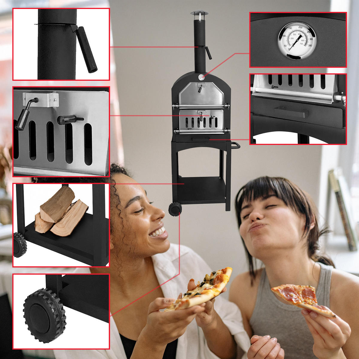 PIZZAOFEN - Schwarz, Metall (66/178/47.5cm) - TAINO