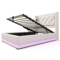 POLSTERBETT 90/200 cm mit Bettkasten, LED und USB-C in Weiß - Weiß, Kunststoff (90/200cm) - BEAOK