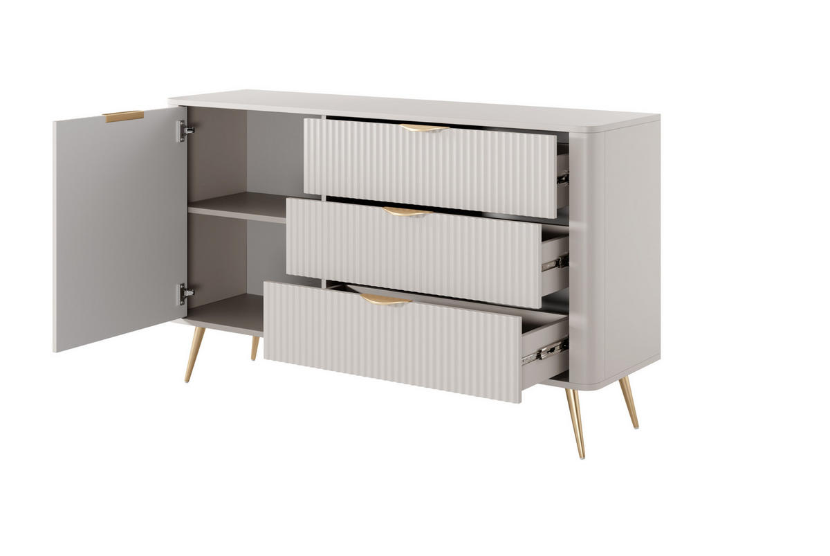 KOMMODE: 3 Schubladen, 1 Tür, Kaschmir, goldene Beine, 138,2 x 81,2 x 38 cm - Kaschmir, Holzwerkstoff (138.2/81.2/38cm) - 3XE LIVING