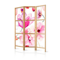 PARAVENT Japanischer 3-tlg 135x172 cm Aquarell Blumen - Rosa, Holz/Textil (135/172/3cm) - Muralo