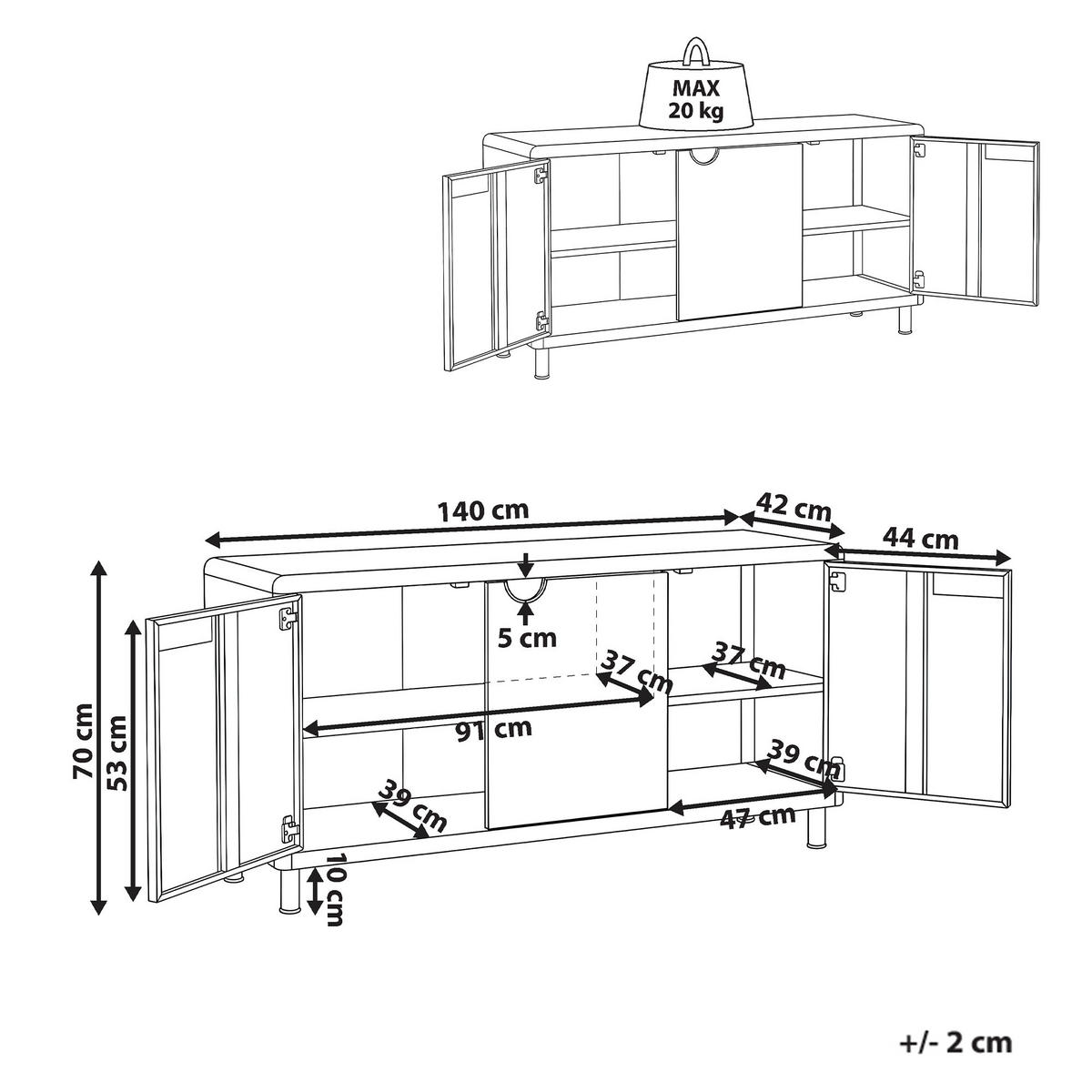 SIDEBOARD se 3 dveřmi Světle béžový Korvo - béžová, kov (140/70/42cm) - Beliani