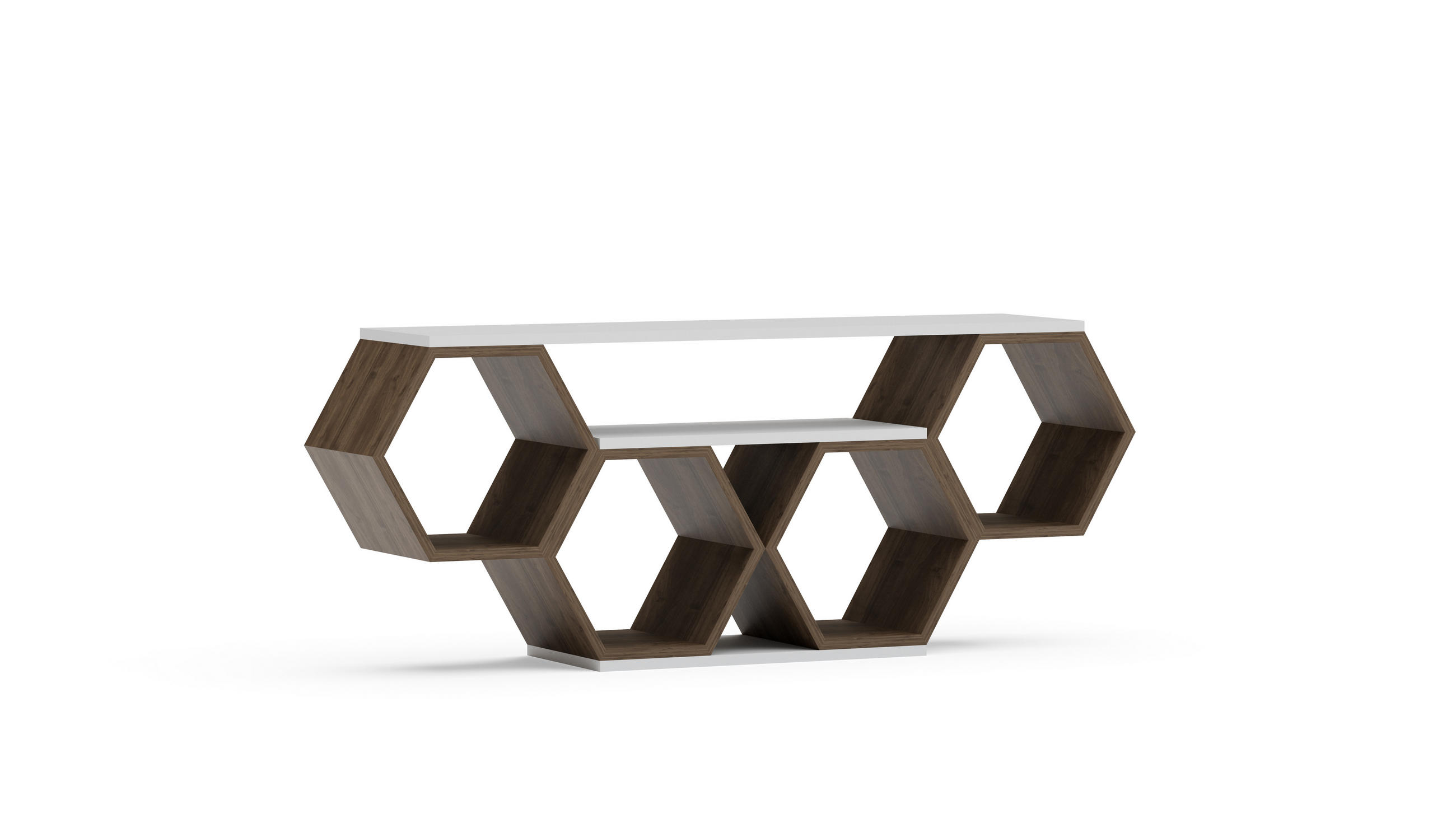 TV-ELEMENT Honig Weiß Walnuss - Walnussfarben/Weiß, Holzwerkstoff (140/55.5/29.6cm) - Decorotika