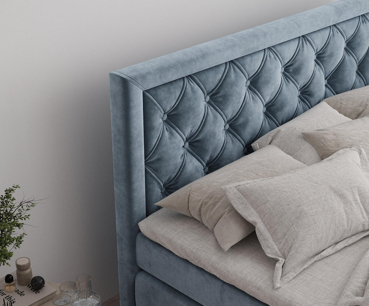 BOXSPRINGBETT Aurelia Blau Grau 160/200 cm - Blaugrau/Schwarz, Holz/Holzwerkstoff (160/200cm) - Maison de Reve