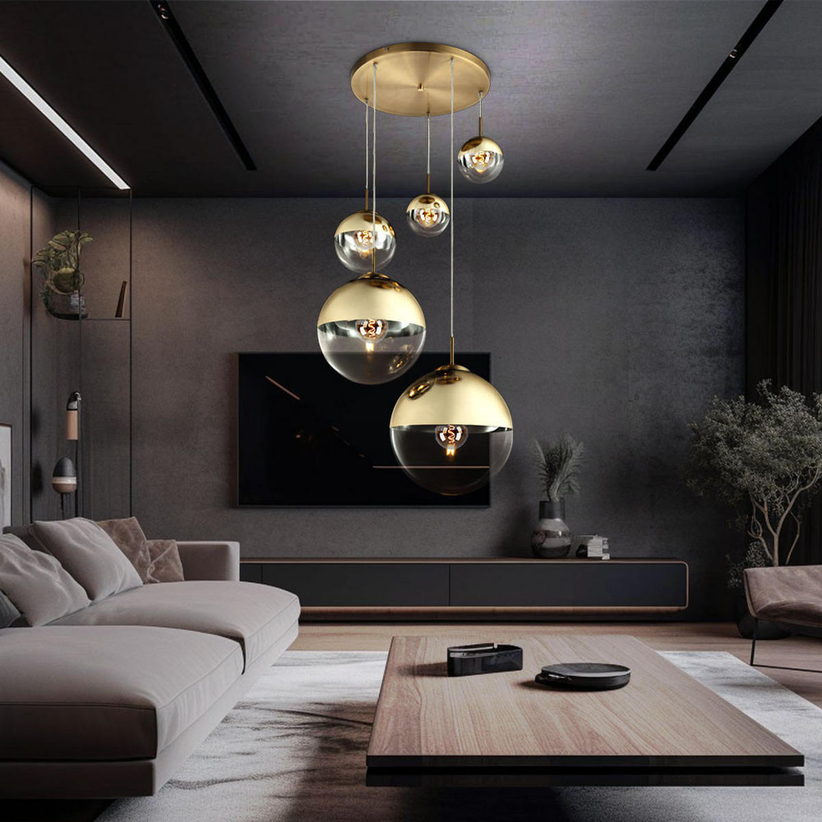 LED HÄNGELEUCHTE Glas Gold - Goldfarben, Glas (65/65/150cm) - Globo Lighting