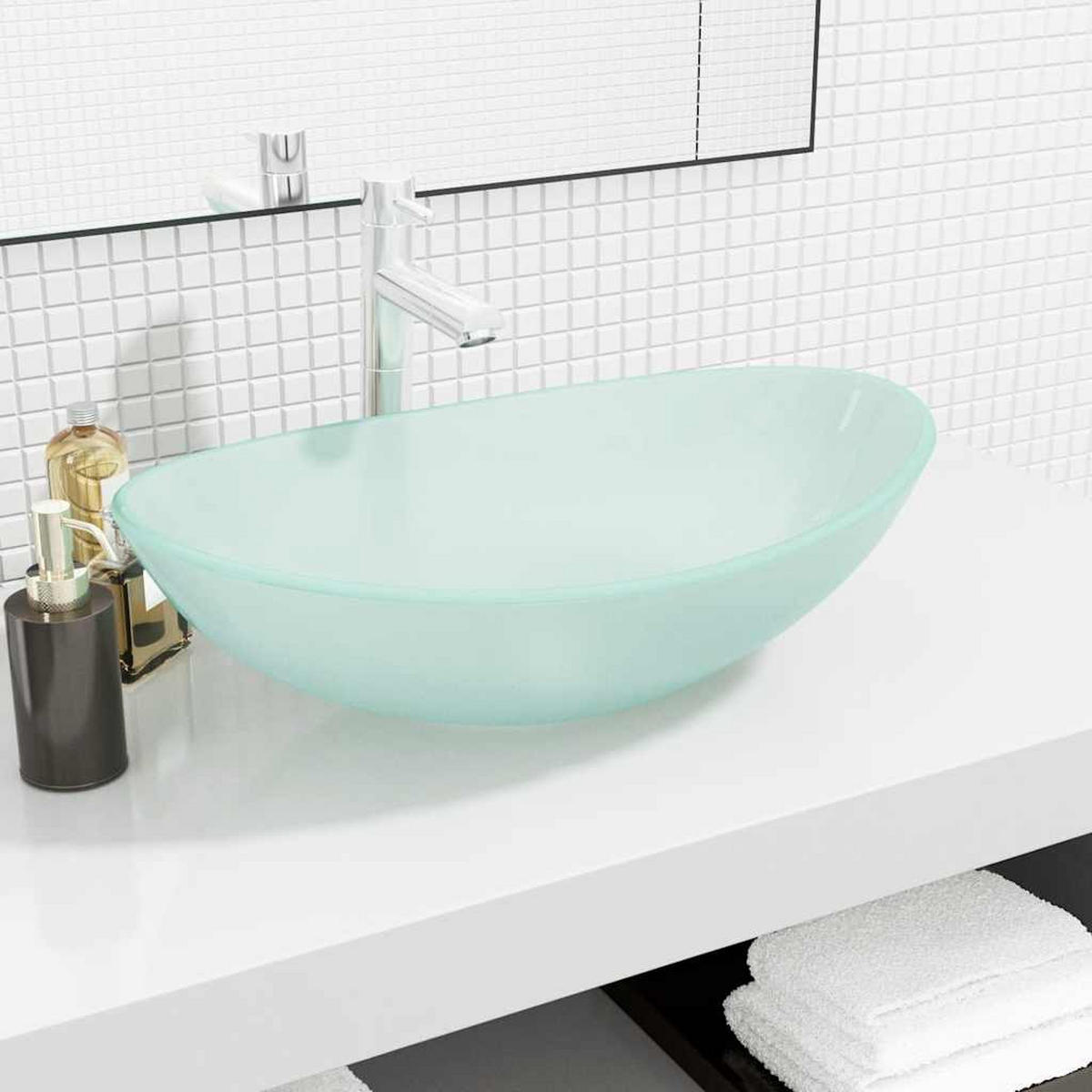 WASCHBECKEN Laycock 54.5/35/15.5 cm - Creme, Glas (54.5/15.5/35cm) - Nettlife