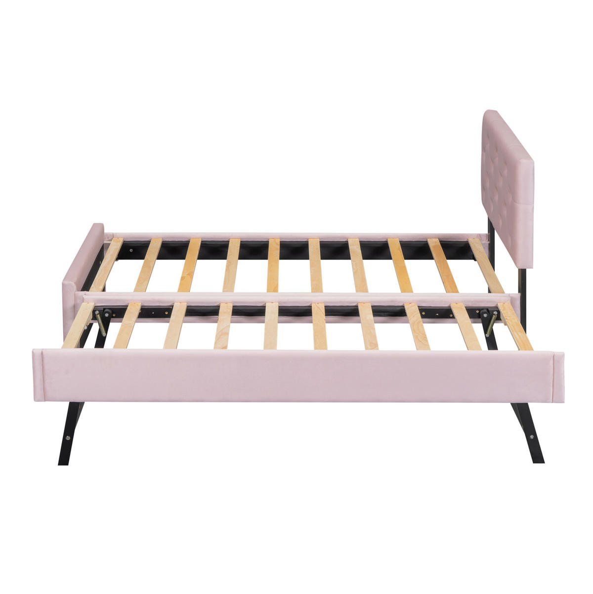 POLSTERBETT 90/200 cm mit Lattenrost und ausziehbarem Rollbett aus Samt, Rosa - Rosa, Textil (90/200cm) - Redom