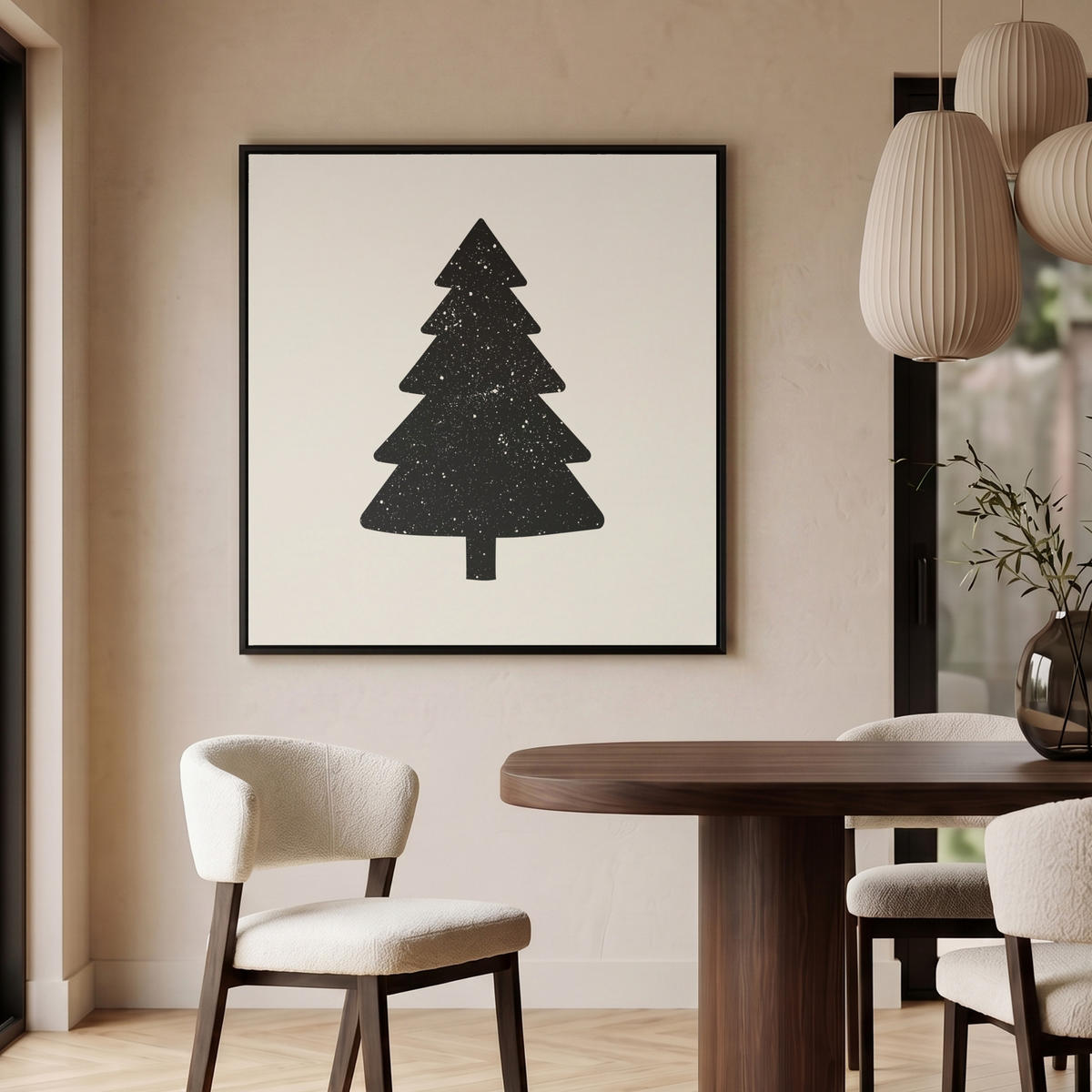 LEINWAND Bilder mit Rahmen - Weihnachtsbaum - Schwarz - Urlaub - Beige - 90x90 - Schwarz, Textil (90/90cm) - MuchoWow
