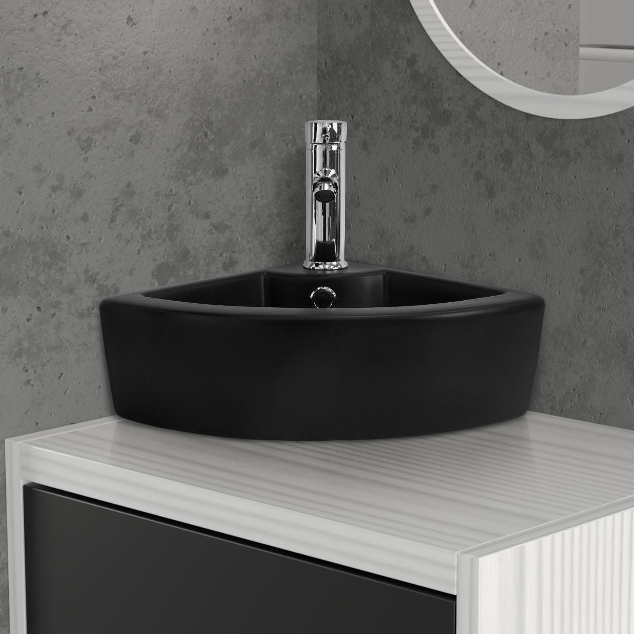 WASCHBECKEN - Schwarz, Keramik (33/13/46cm) - ML-DESIGN
