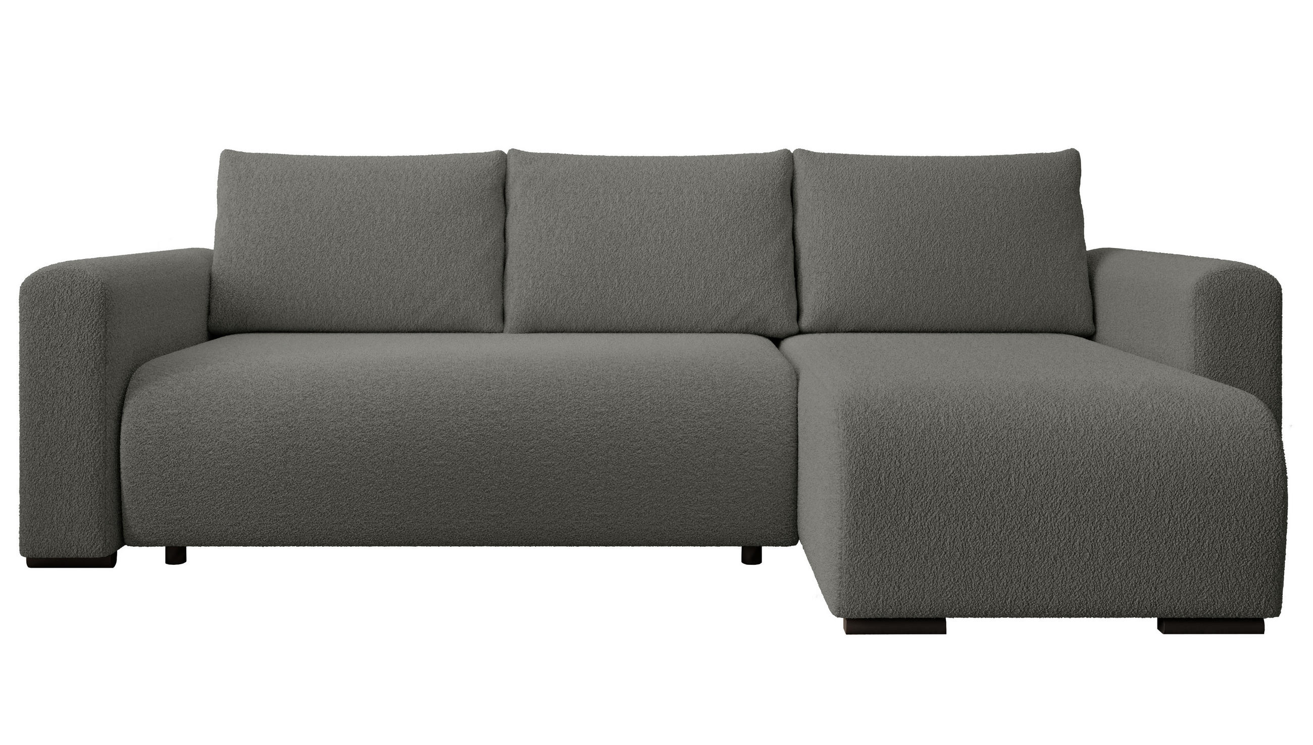 ECKSOFA DORA L, Eckcouch in L-Form mit Schlaffunktion und Bettkasten, Farbe: Dunkelgrau, Bouclé-Stoff, Ottomane Rechts - Dunkelgrau, Textil (240/143cm) - Storez24