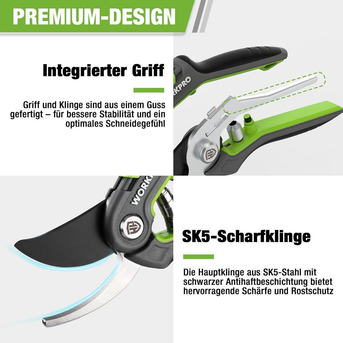 GARTENSCHERE 2-teiliges Set SK5 Bypass Astschere 210mm Ernteschere 160mm - Multicolor, Metall (5/8/25cm)