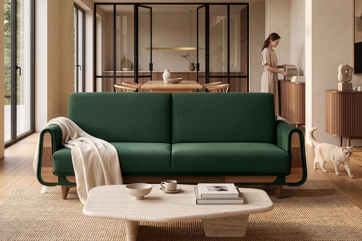 3-SITZER-SCHLAFSOFA GUSTAVO mit Armlehnen, dunkelgrün - Dunkelgrün/Braun, Holz/Holzwerkstoff (230/98/98cm) - KONSIMO®