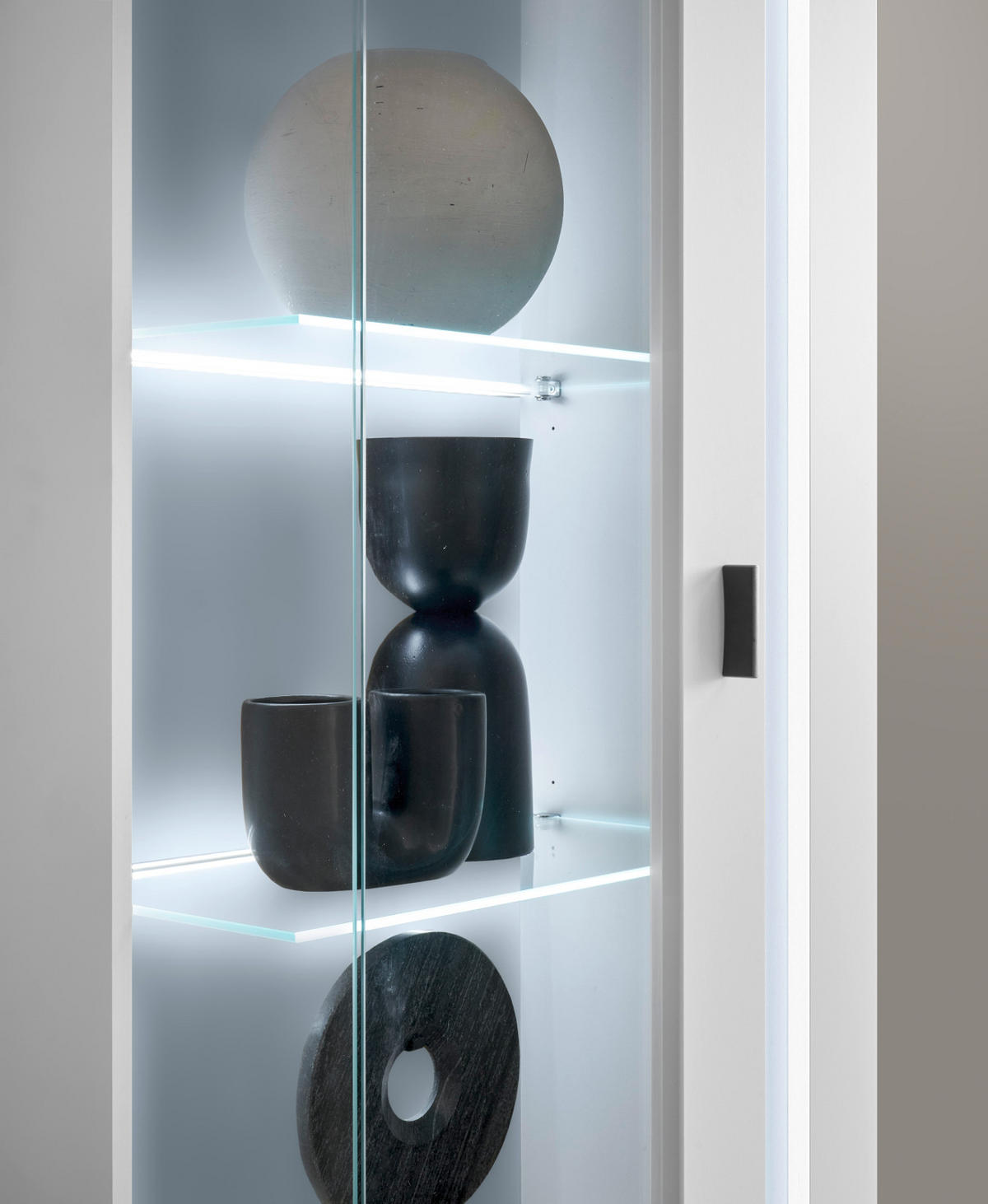 VITRINE weiß matt, Vitrinenschrank inklusive Frontbeleuchtung 55 x 200 cm - Weiß, Holzwerkstoff (55/200/35cm) - Furn.Design