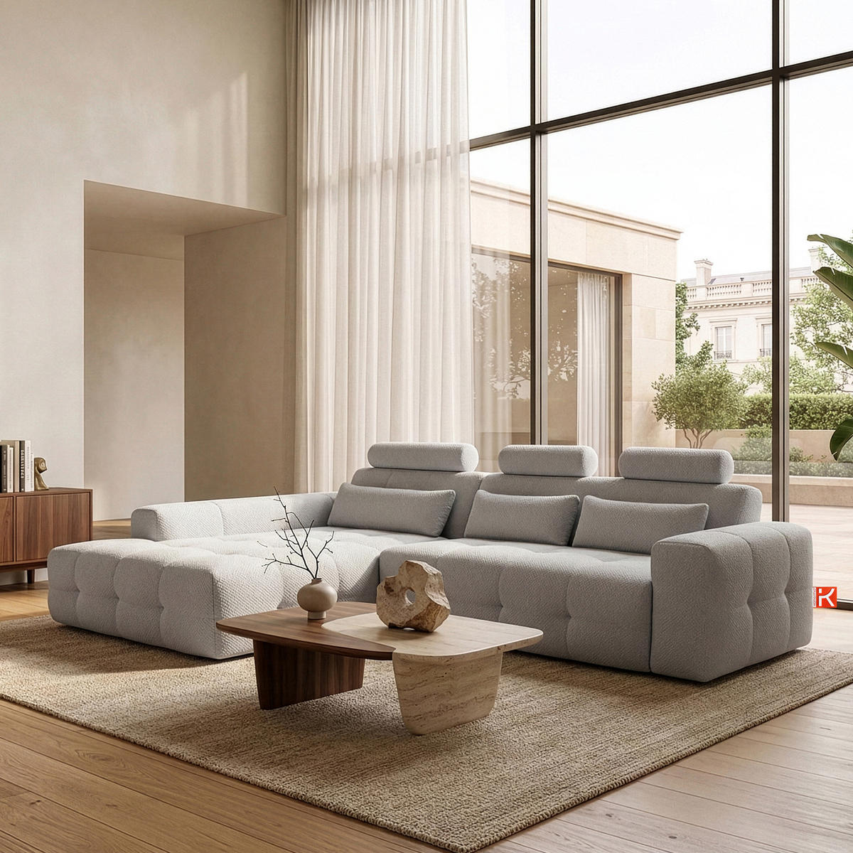 ECKSOFA LINKS ALIGRA, Hellgrau - Hellgrau, Holz/Holzwerkstoff (290/191cm) - KONSIMO®