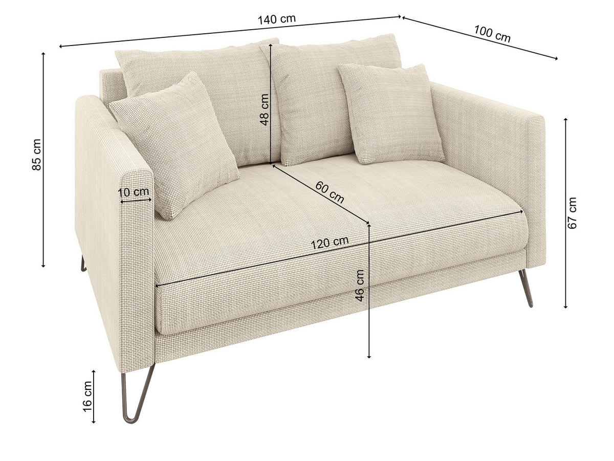 SITZGARNITUR 3+2+1 Harmony Beige Chenille - Beige/Schwarz, Holz/Textil (200/85/100cm) - S-Style Möbel