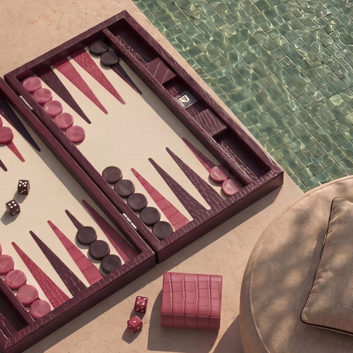 BACKGAMMON – Mittel BACKGAMMON Leder Pflaume 38cm - Lila, Leder (38/24cm) - Premium Interiors