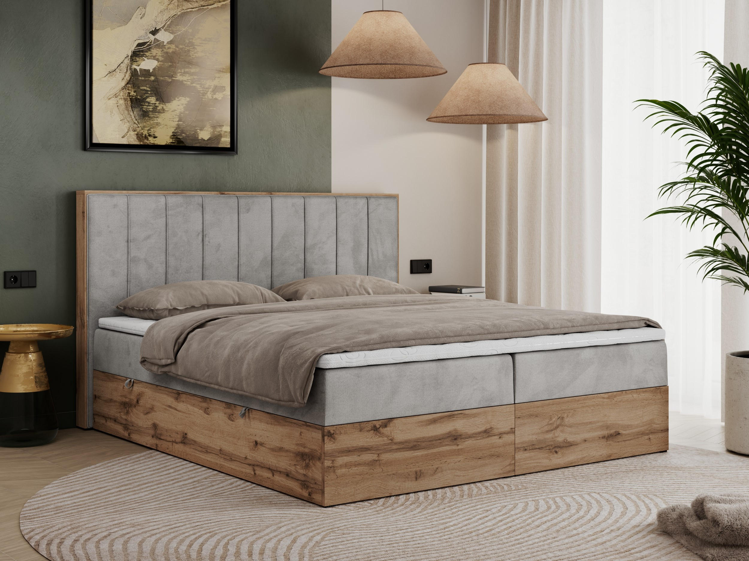 BOXBETT BELLISSIMO 140/200 Hellgrau Velvet - H3 - Hellgrau, Holz/Textil (140/200cm) - MKS