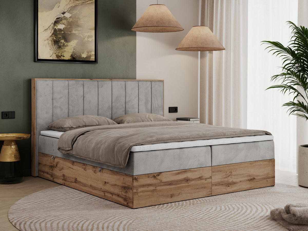 BOXBETT BELLISSIMO 200/200 Hellgrau Velvet - H4 - Hellgrau, Holz/Textil (200/200cm) - MKS