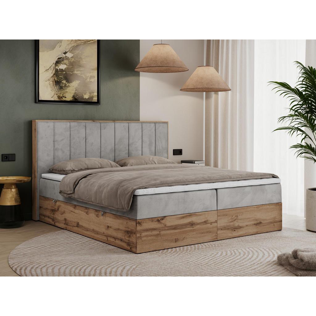 Thumbnail - MKS Boxbett, Hellgrau, Textil, 2-Sitzer, H3, Rechteckig, 200x200 cm, Schlafzimmer, Betten, Boxspringbetten