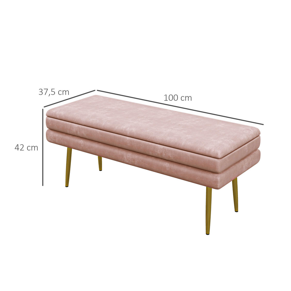 POLSTERBANK Mit Stauraum DE-07147 Samtoptik, Stahlbeine, bis 120 kg Rosa - Pink, Textil/Metall (37.5/42/100cm) - ComfortXL