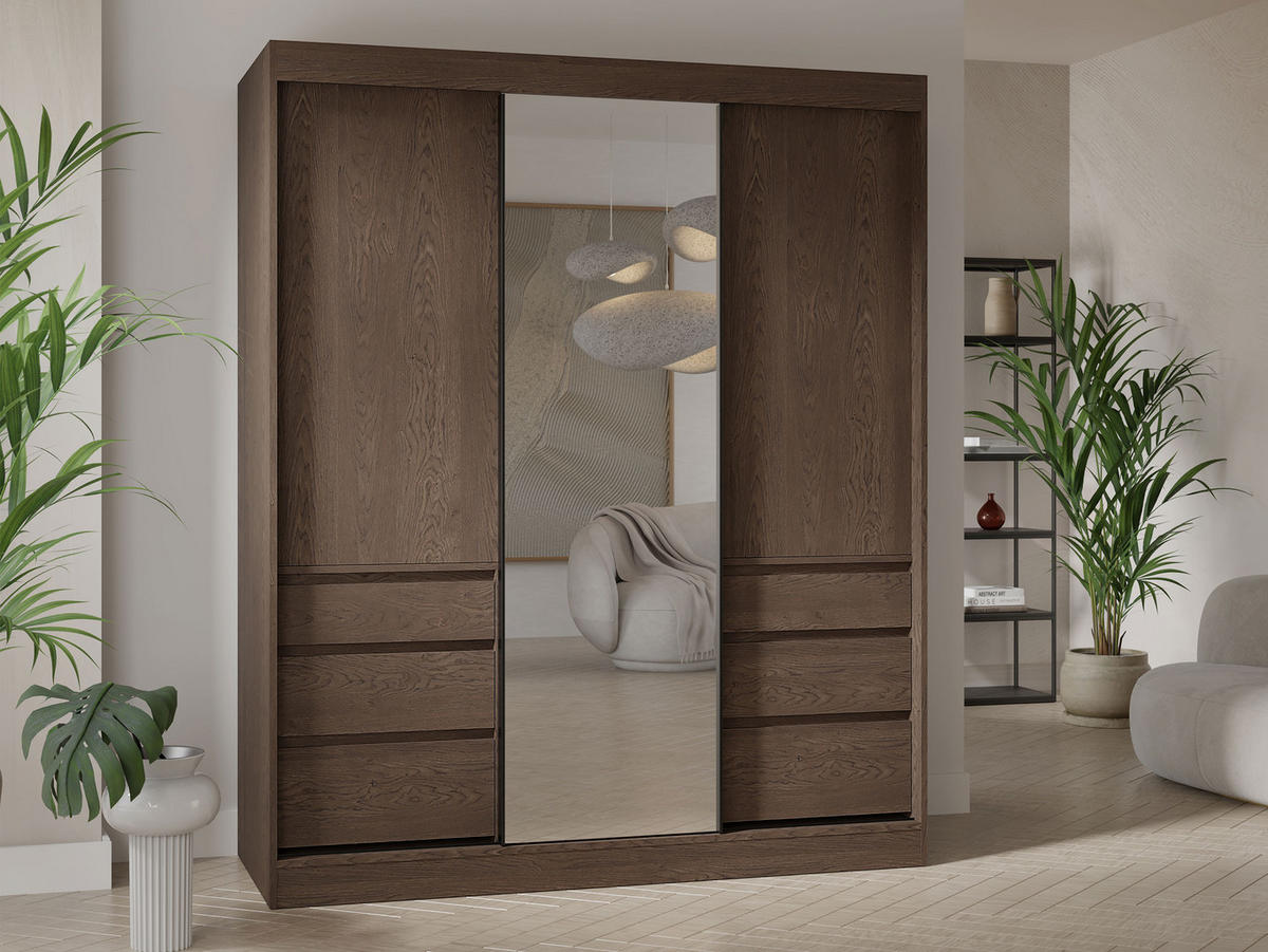 SCHWEBETÜRENSCHRANK Haiti 180 mit Spiegel - Braun, Holzwerkstoff (180/216/65cm) - MIRJAN24