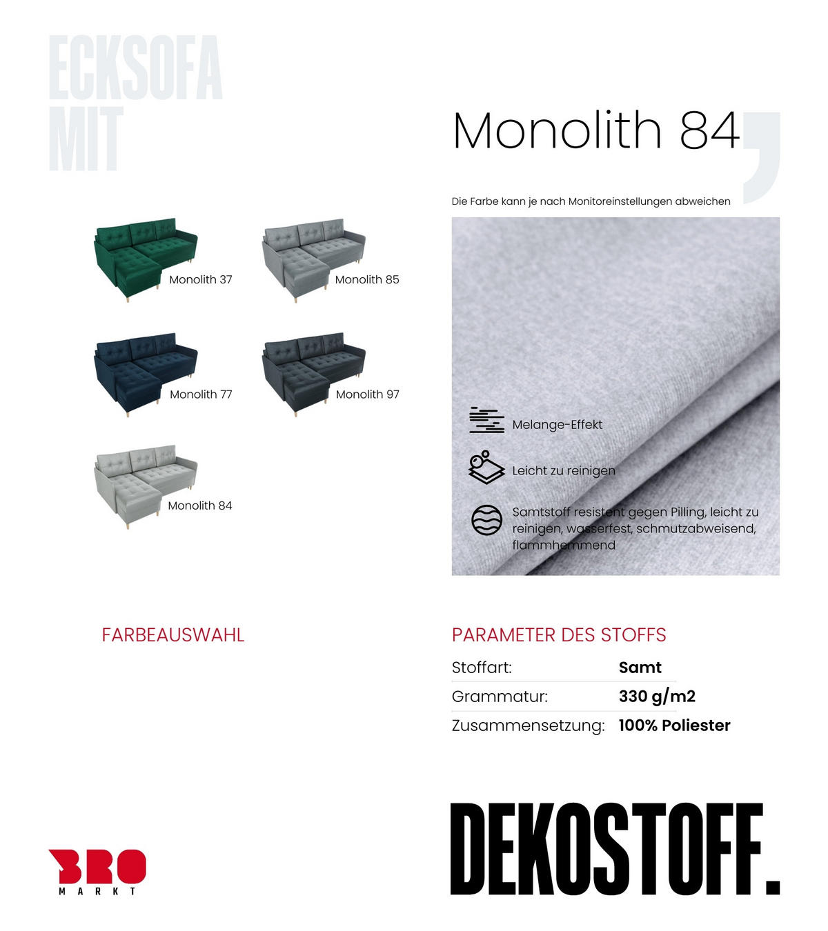 ECKSOFA Fado mit Schlaffunktion Grau Samtstoff - Grau, Textil (210/141cm) - Bromarkt