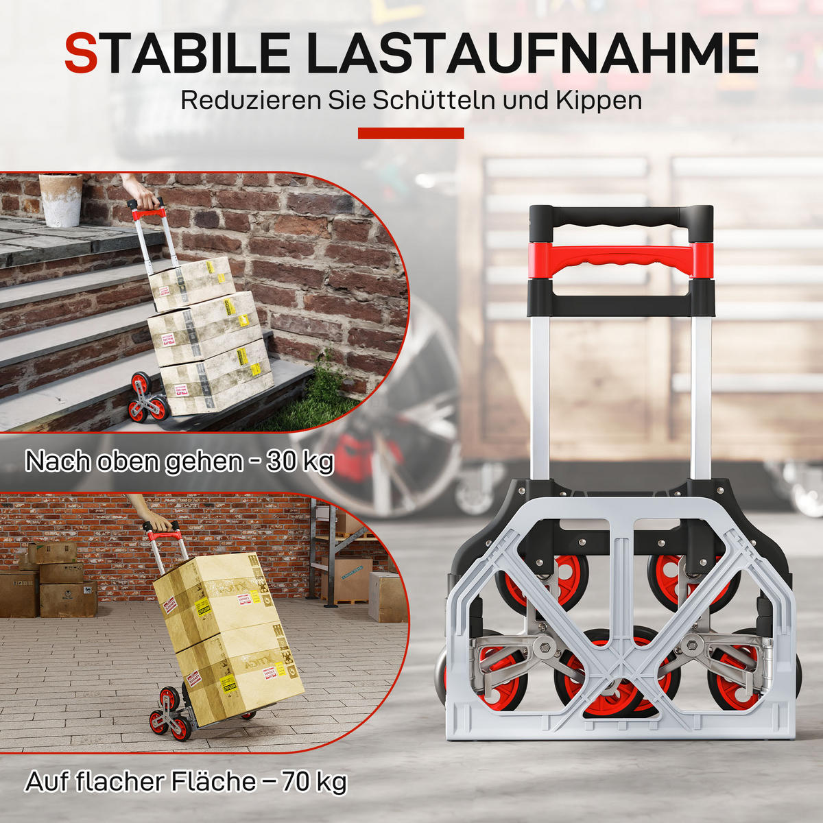 SACKKARRE mit 6 Rädern inkl. Teleskopgriff max. 70 kg - Multicolor, Metall (44/100/46cm) - HOMCOM
