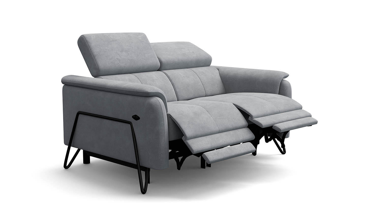 RELAXSOFA RODEN 2-Sitzer mit 2 Relax, hellgrau, Veloursstoff - Hellgrau, Holz/Textil (148/82/103cm) - Wozimo