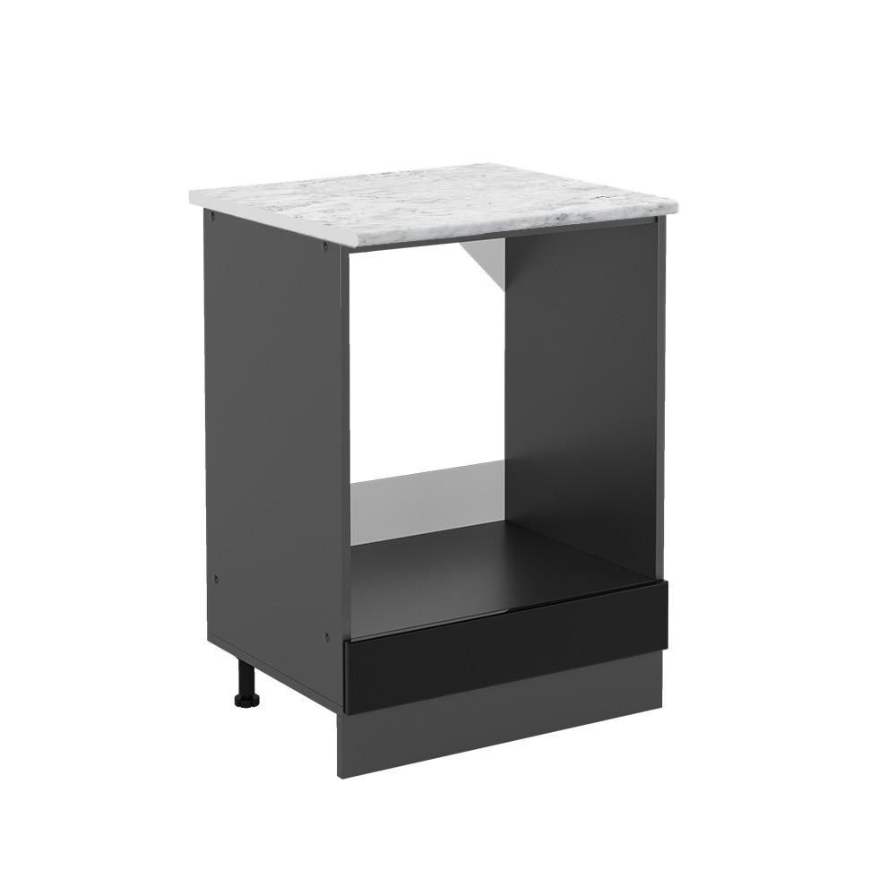 HERDUMBAUSCHRANK R-Line Schwarz Hochglanz 60 cm AP Marmor - Schwarz Hochglanz/Anthrazit, Holzwerkstoff (60/81.6/60cm) - Vicco