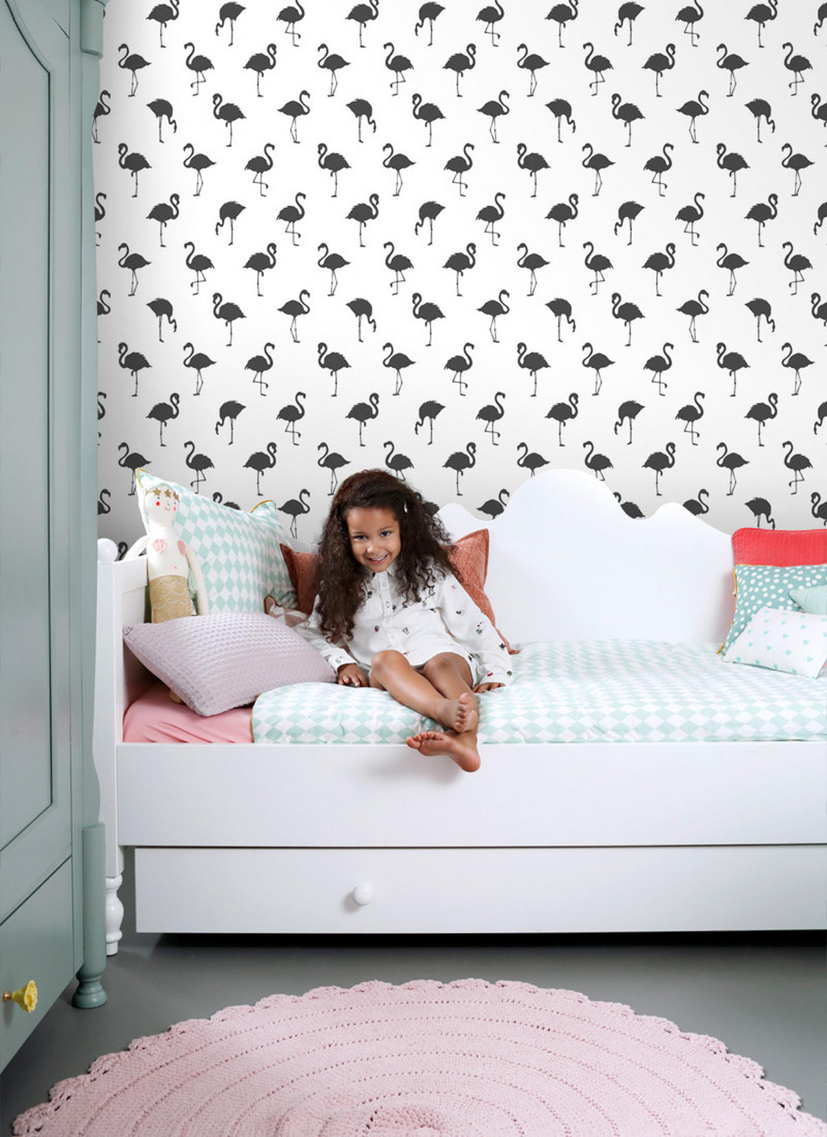 TAPETE Flamingos 53 cm x 10.05 m - Schwarz, Papier (53/0.1cm) - ESTAhome