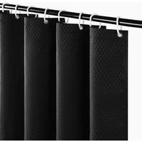 DUSCHVORHANG schimmelresistent Stoff dick klein Polyester Waffelstruktur Schwarz für Badewanne mit Haken 180 x 200 cm - Schwarz, Textil (200/180cm) - MCBOSON