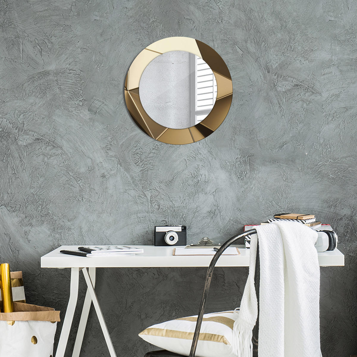 SPIEGEL Ø50 cm Rund mit Aufdruck - Beige, Glas (50/50/0.4cm) - TULUP