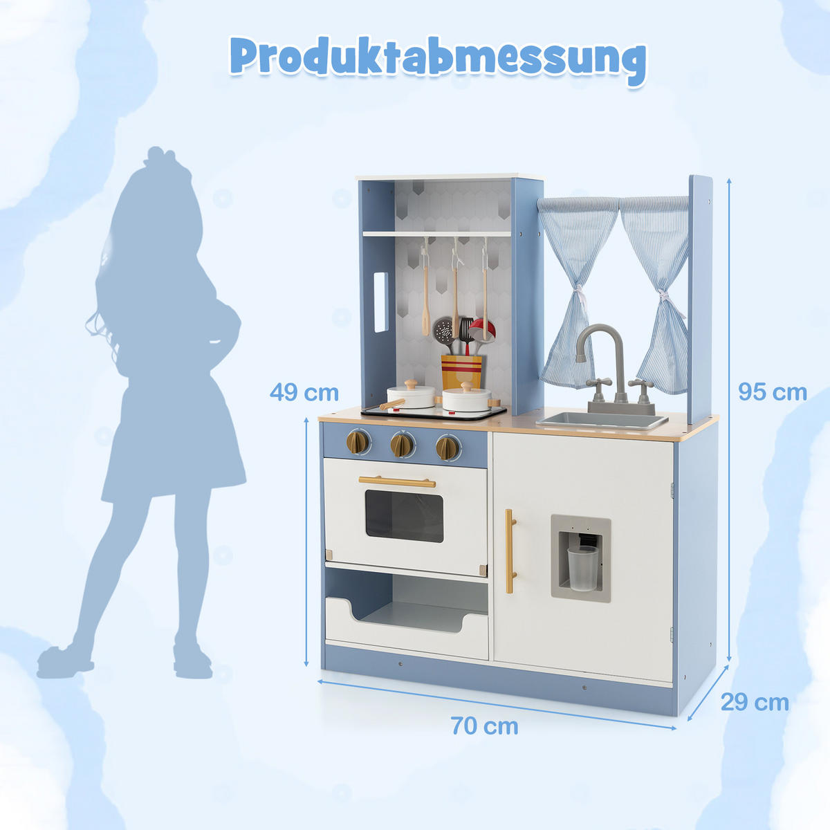 SPIELKÜCHE Blau - Blau, Holzwerkstoff (29/95/70cm) - COSTWAY