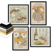 WANDBILDER 4er-Set - 50x50 cm & 40x60 cm Schwarzer Rahmen - Blumenmuster aus europäischen Städten - Schwarz, Kunststoff (50/50cm) - ArtPrintCave
