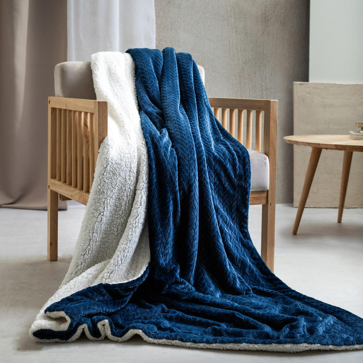 DECKE Laren marineblau 150/200 cm - Dunkelblau, Textil (150/200cm) - Homla