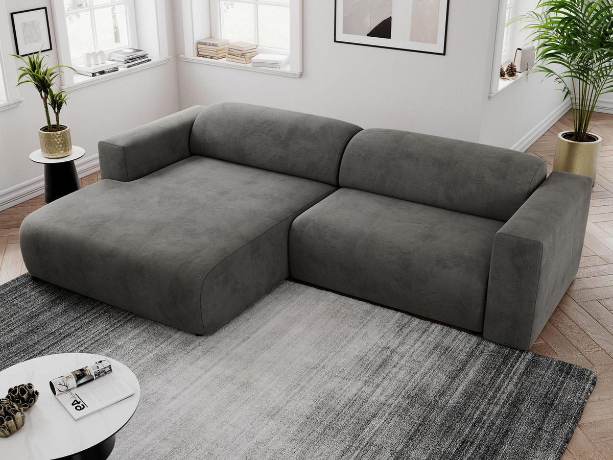 ECKSOFA PASADENA Dunkelgrau Velvet - Links Seite - Dunkelgrau/Schwarz, Kunststoff/Textil (288/180cm) - MKS