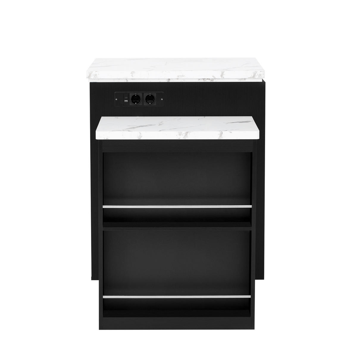 KÜCHENINSEL 125.5-187.5x71x93 cm Schwarz mit LED-Beleuchtung & Ladestation - Schwarz, Holzwerkstoff (187.5/93/71cm) - Modfu