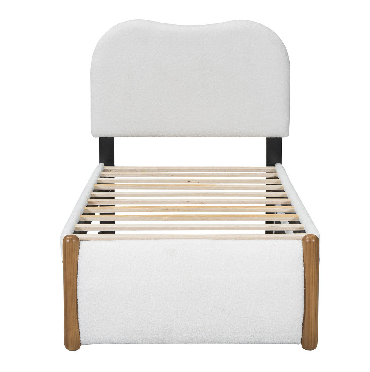 POLSTERBETT aus Plüsch und MDF 90x200 cm Weiß mit ausziehbarem Rollbett und minimalistischer Optik - Weiß, Textil (90/200cm) - Modfu