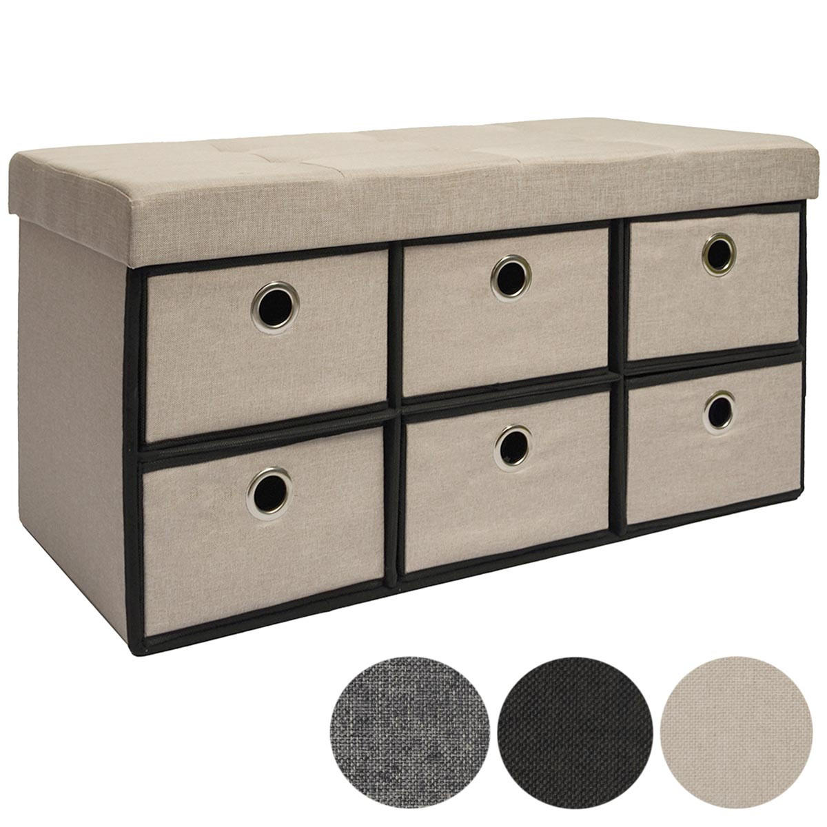 SITZBANK Faltbar, 76/38/38 cm, mit 6 Schubladen, 80 Liter, Beige-Grau - Grau, Textil (38/38/76cm) - Dunedesign