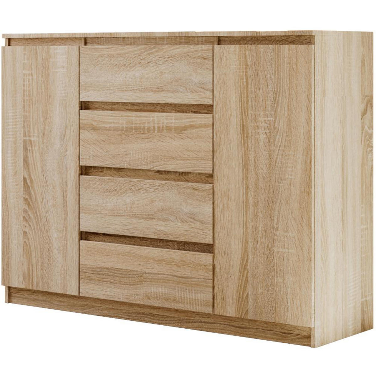 KOMMODE Lemon 120 cm mit zwei Türen und vier Schubladen eiche Sonoma - Sonoma Eiche, Holzwerkstoff (120/101.5/39cm) - Beautysofa