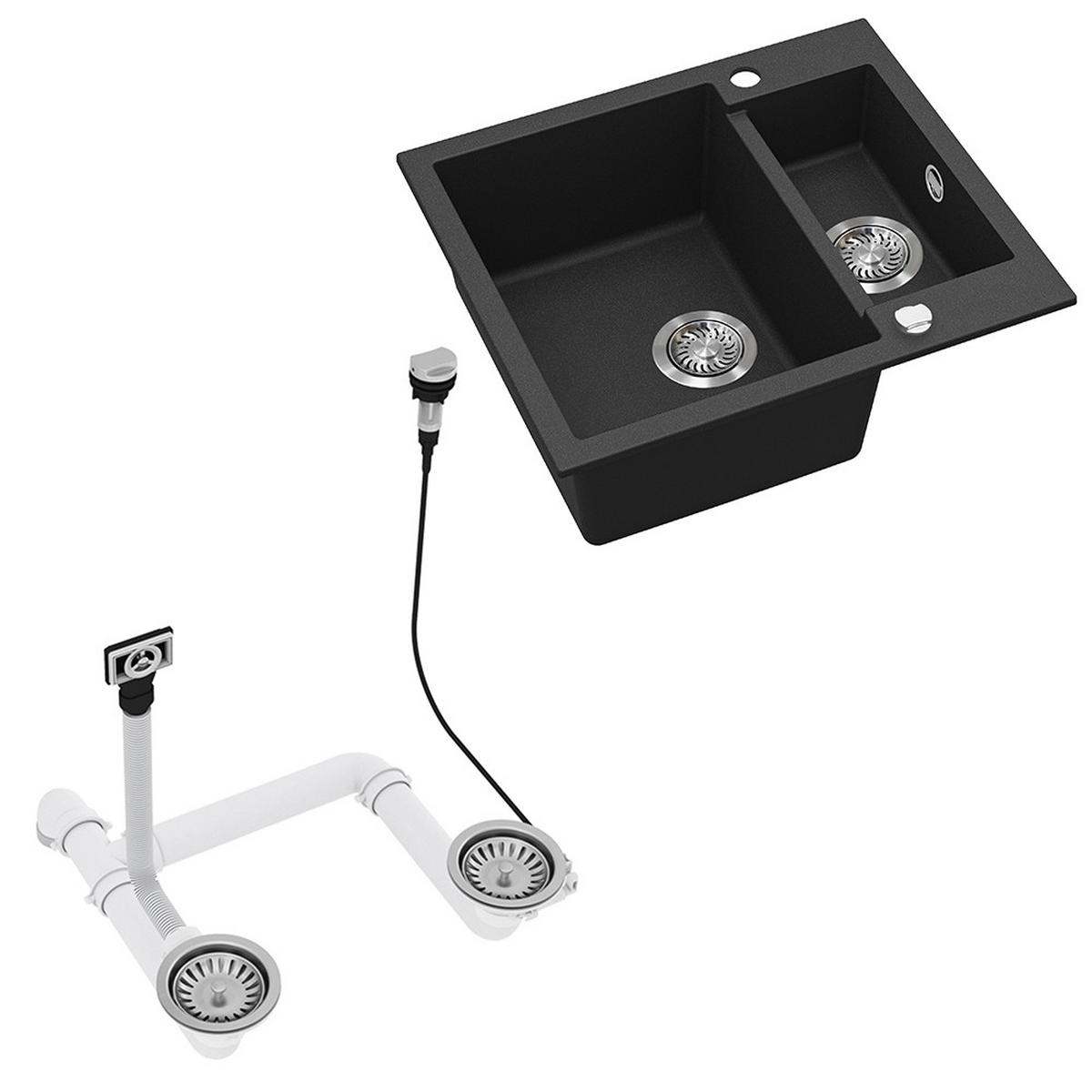 SPÜLBECKEN Prag Schwarz 58 x 50 cm mit 2 Spülen - Schwarz, Keramik (58/28/50cm) - Bergstroem