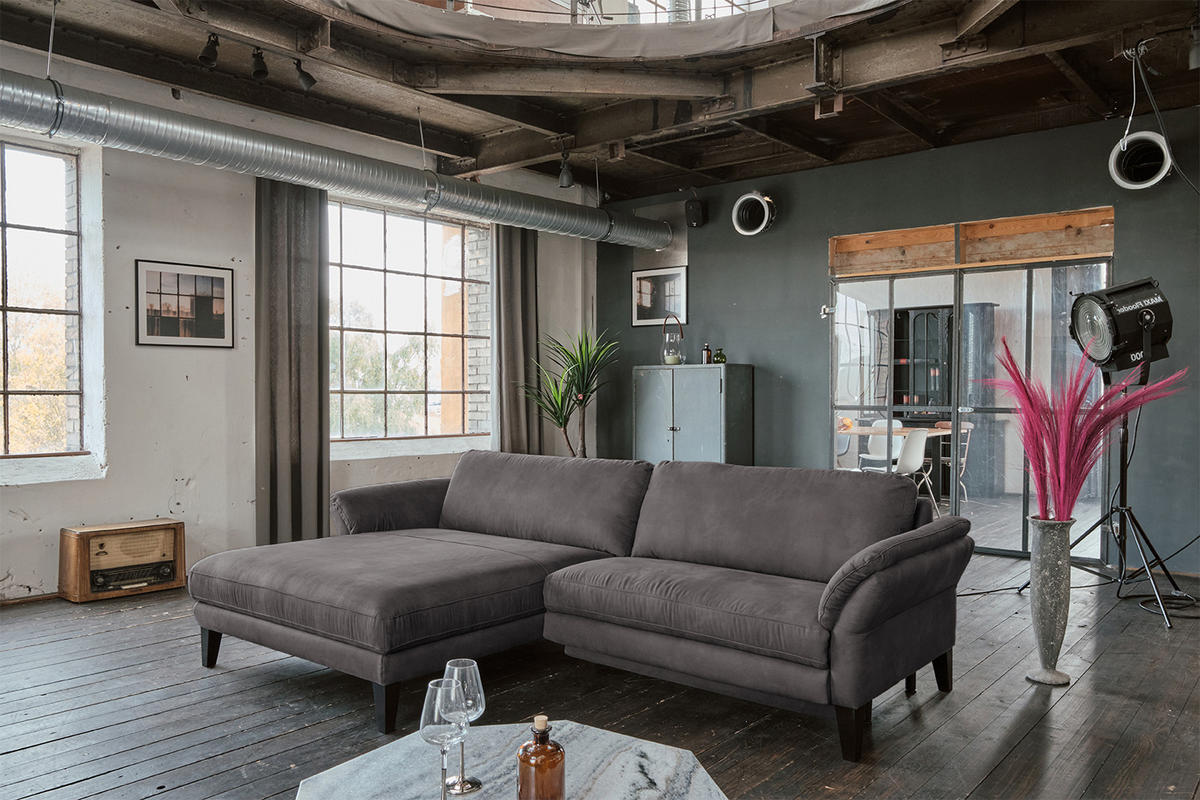 ECKSOFA MIT MOTORISCHER RELAXFUNKTION MALTA Anthrazit Webstoff - Anthrazit/Schwarz, Buchenholz/Textil (302/175cm) - KAWOLA