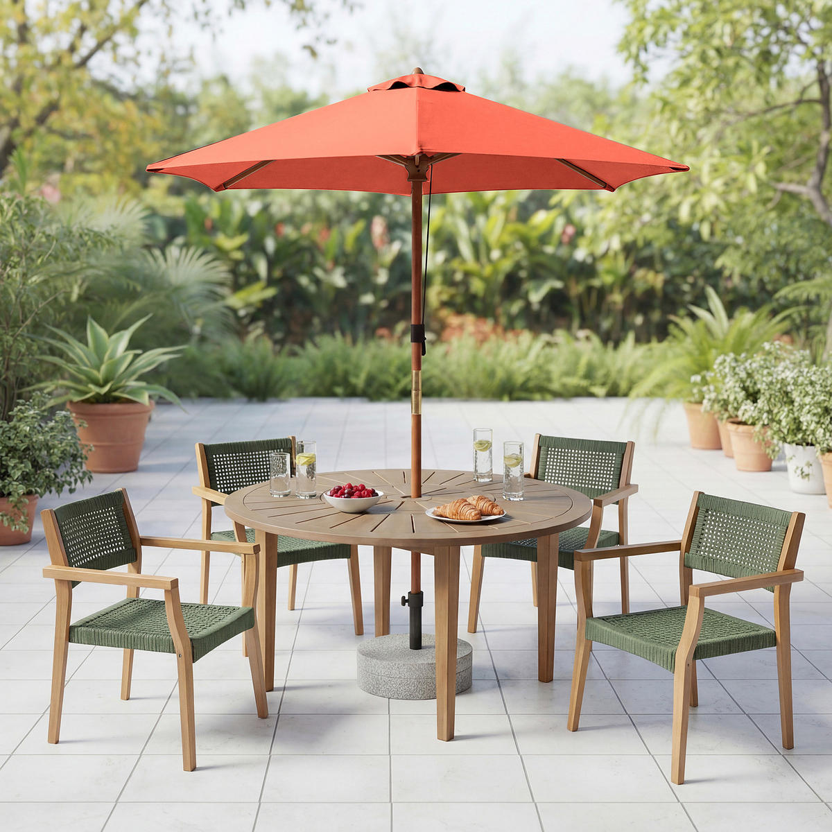 SONNENSCHIRM - Grau - Terracotta, Holz/Textil (200/200cm) - home24