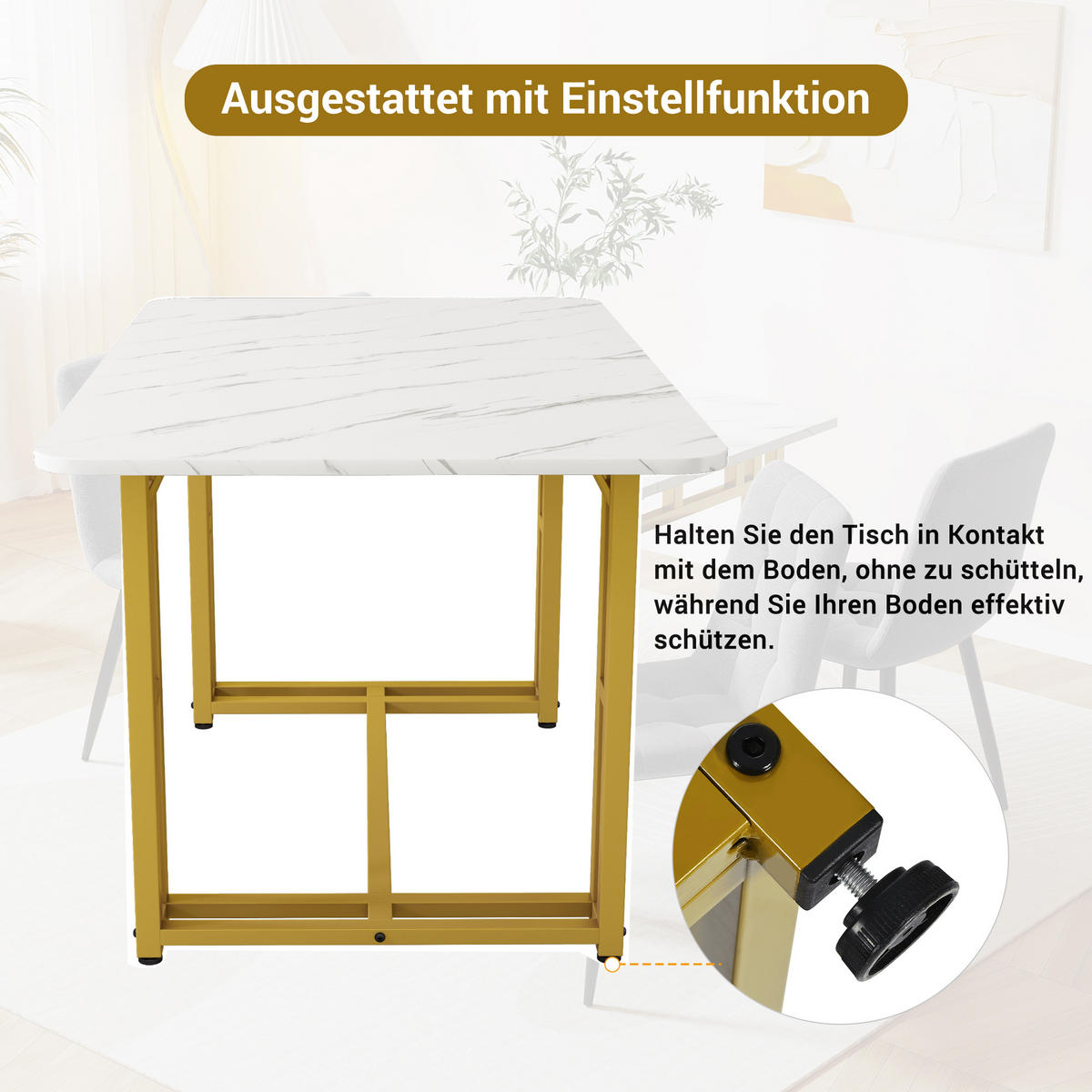 ESSZIMMER-SET 5-teilig mit Tisch 120x70 und vier samtbezogenen Stühlen mit Gold-Metallbeinen für Ess- und Wohnzimmer, weiß-grau - Grau, Holzwerkstoff (70/74/120cm) - Luhomfu