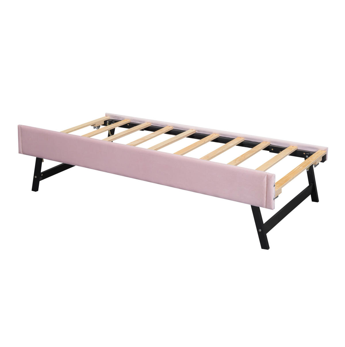 POLSTERBETT 90/200 cm mit Lattenrost und ausziehbarem Rollbett aus Samt, Rosa - Rosa, Textil (90/200cm) - Redom